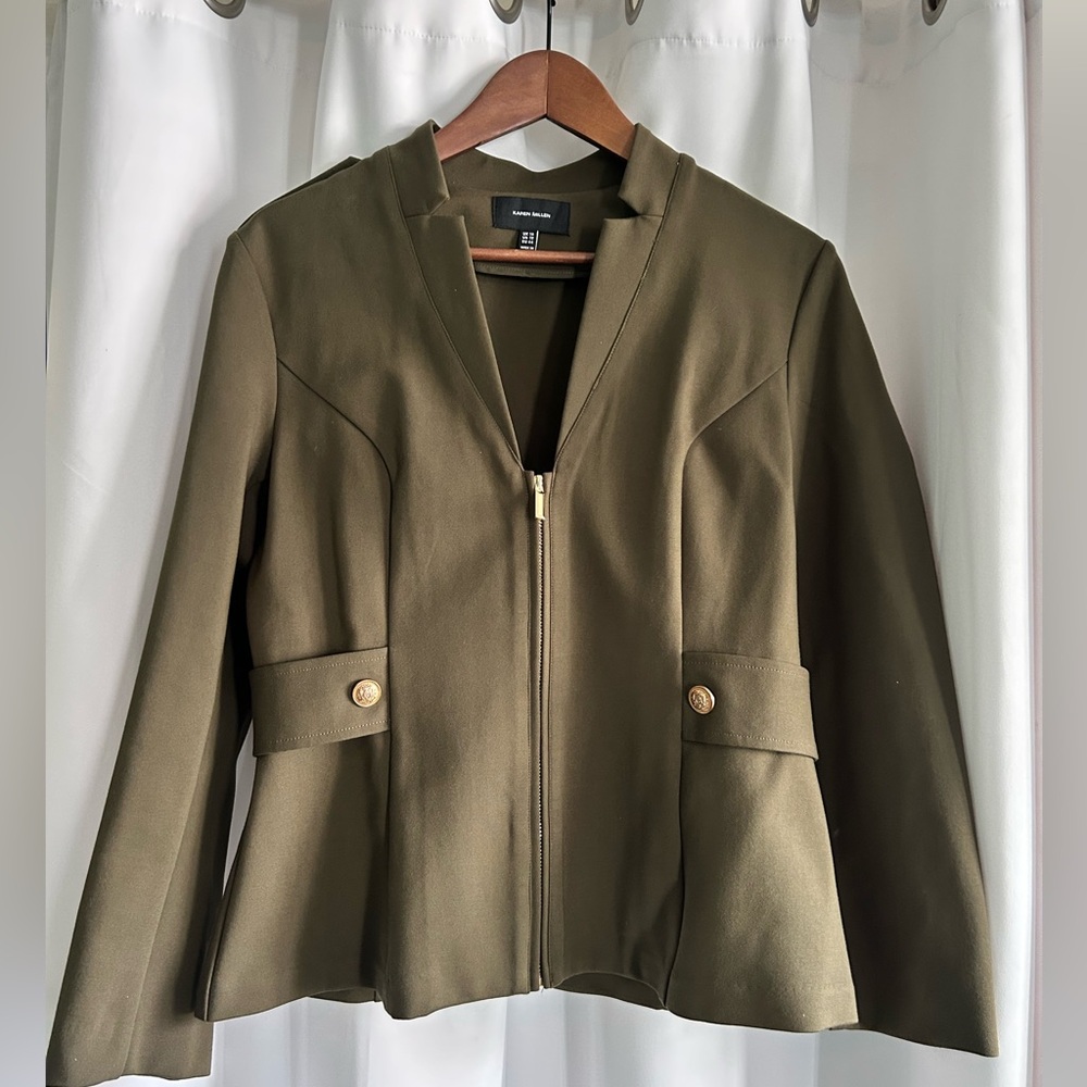 NWOT structured army green blazer w gold buttons